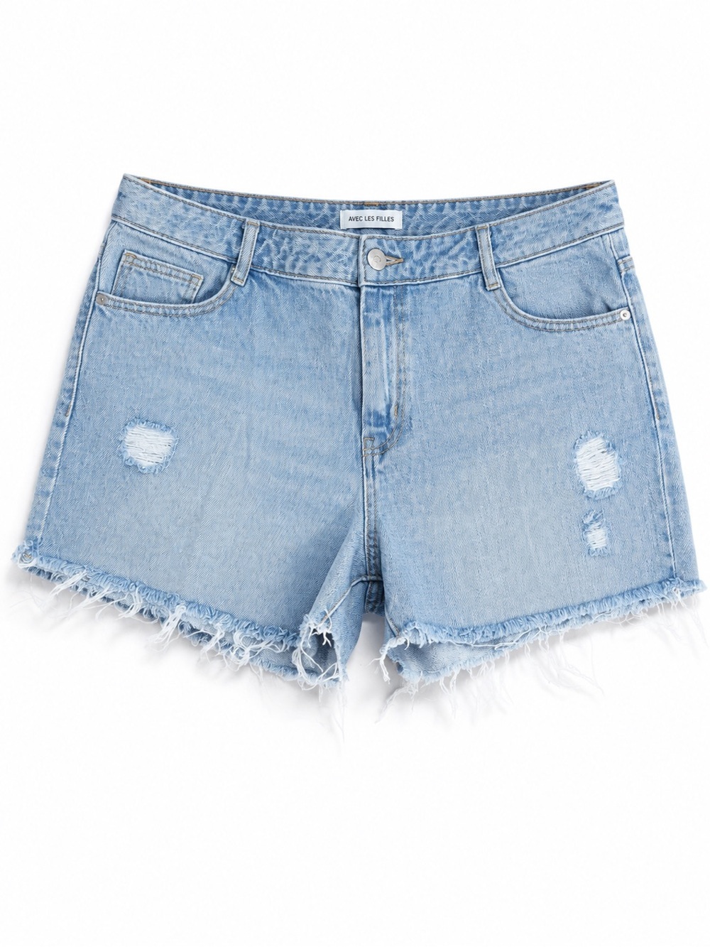 Avec Les Filles Distressed Denim Shorts Women’s Size 31 Light Wash Raw Hem